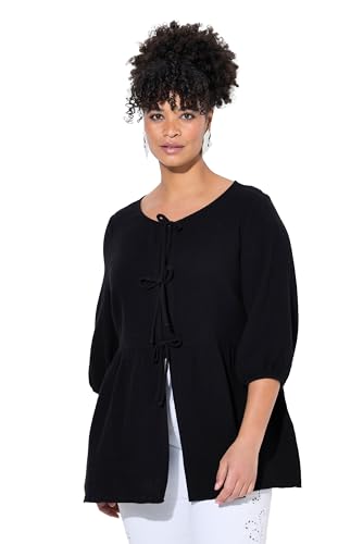 MIAMODA Damen große Größen Übergrößen Plus Size Bluse, A-Linie, Musselin, Bindebänder, Kräuselnaht schwarz 46 840146100-46 von MIAMODA