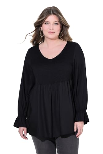 MIAMODA Damen große Größen Übergrößen Plus Size Bluse, A-Linie, elastisch gesmokte Büste schwarz 50 842514100-50 von MIAMODA