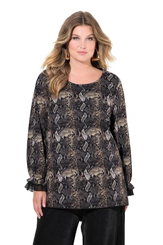 MIAMODA Damen große Größen Übergrößen Plus Size Bluse, Mesh mit Alloverdruck, weiter Langarm schilfgrün 52 836328196-52 von MIAMODA