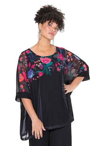 MIAMODA Damen große Größen Übergrößen Plus Size Bluse, Oversized, Blüten-Bordüre, blickdichtes Top schwarz 46+ 838786100-46+ von MIAMODA
