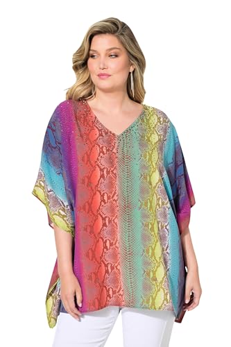MIAMODA Damen große Größen Übergrößen Plus Size Blusen-Poncho, Oversized, Schlangen-Druck Papaya-orange 48 834032666-48 von MIAMODA