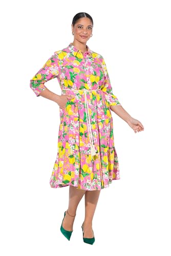 MIAMODA Damen große Größen Übergrößen Plus Size Blusenkleid, A-Linie, Midilänge, Zitronen-Muster pink 52 842017806-52 von MIAMODA
