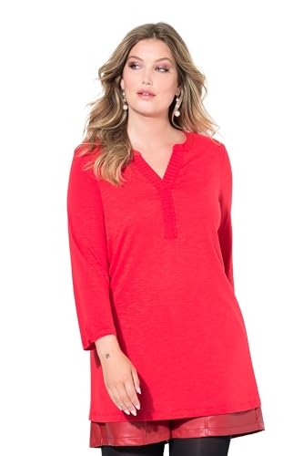 MIAMODA Damen große Größen Übergrößen Plus Size Blusenshirt, Straight Fit, Ausschnitt mit Chiffon neon rot 52 836156520-52 von MIAMODA