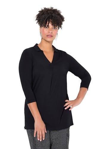 MIAMODA Damen große Größen Übergrößen Plus Size Blusenshirt, Straight Fit, Hemdkragen, 3/4-Ärmel schwarz 48 836146100-48 von MIAMODA