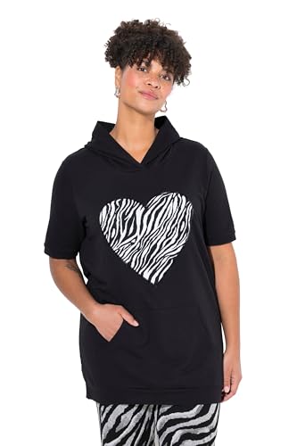MIAMODA Damen große Größen Übergrößen Plus Size Hoodie, Loose Fit, Leo-Herz, Halbarm schwarz 48 833984100-48 von MIAMODA