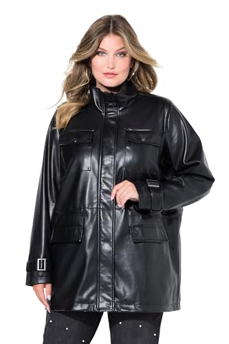 MIAMODA Damen große Größen Übergrößen Plus Size Jacke, Lederoptik, Tunnelzug in der Taille schwarz 56 834980100-56 von MIAMODA