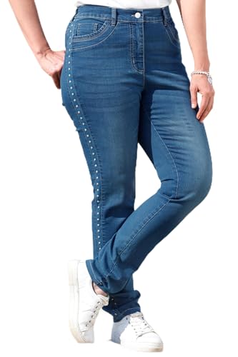 MIAMODA Damen große Größen Übergrößen Plus Size Jeans, Straight Fit, Ziernieten, 5-Pocket Mittelblau 31 202173716-31 von MIAMODA