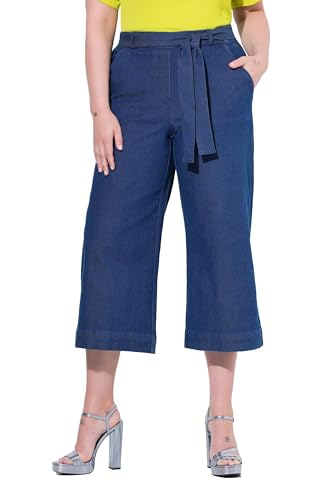 MIAMODA Damen große Größen Übergrößen Plus Size Jeans-Culotte, Elastikbund mit Bindegürtel Dark Blue Denim 48 841657903-48 von MIAMODA