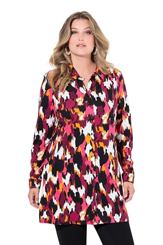 MIAMODA Damen große Größen Übergrößen Plus Size Jerseybluse, A-Linie, Muster, Langarm orange 54 836342650-54 von MIAMODA