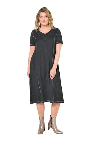 MIAMODA Damen große Größen Übergrößen Plus Size Jerseykleid, A-Line, Cold Dyed, V-Ausschnitt mit Lochstickerei, Halbarm anthrazit 46 833812110-46 von MIAMODA