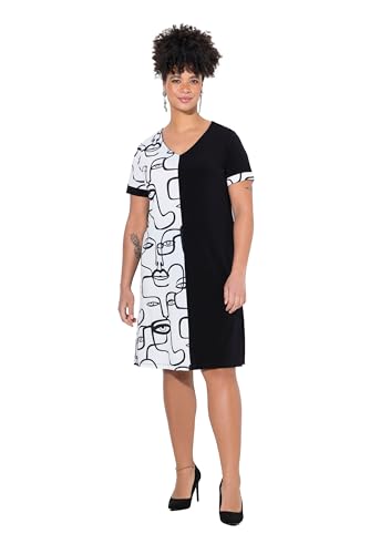 MIAMODA Damen große Größen Übergrößen Plus Size Jerseykleid, Bequeme Passform, halb mit Scribble-Muster schwarz 52 840344100-52 von MIAMODA