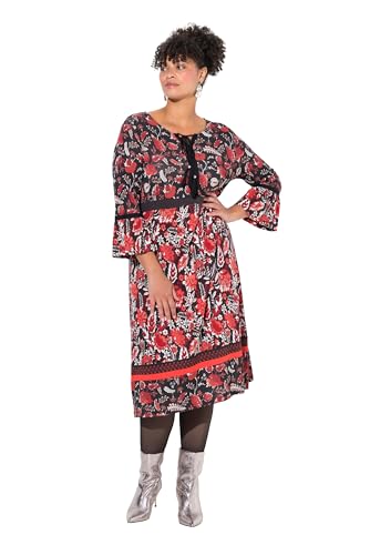 MIAMODA Damen große Größen Übergrößen Plus Size Jerseykleid, Musterstreifen, 3/4-Ärmel mit Volant rot 46 836341535-46 von MIAMODA