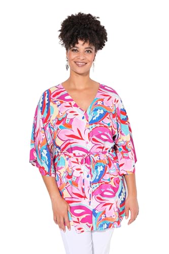 MIAMODA Damen große Größen Übergrößen Plus Size Kimonobluse, A-Linie, Alloverdruck, Taillen-Tunnelzug hibiskuspink 54+ 839580510-54+ von MIAMODA