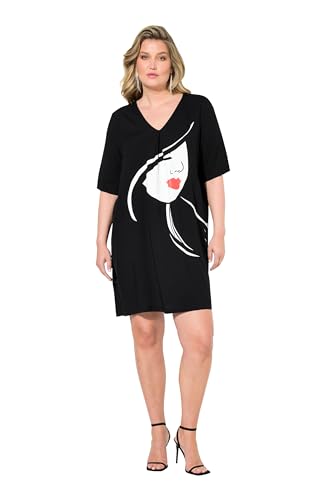 MIAMODA Damen große Größen Übergrößen Plus Size Kleid, A-Linie, Frauenkopf, Halbarm schwarz 52 833974130-52 von MIAMODA