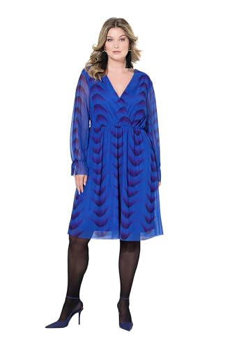MIAMODA Damen große Größen Übergrößen Plus Size Kleid, A-Linie, Mesh mit Alloverdruck, Langarm Dunkles Saphir 48 835782740-48 von MIAMODA