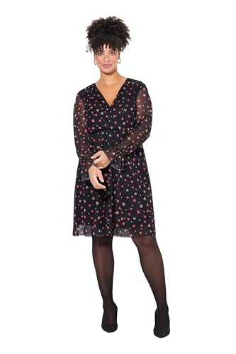 MIAMODA Damen große Größen Übergrößen Plus Size Kleid, A-Linie, Mesh mit Alloverdruck, Langarm schwarz 52 837189100-52 von MIAMODA