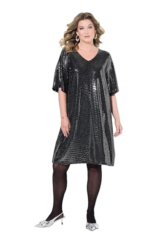 MIAMODA Damen große Größen Übergrößen Plus Size Kleid, A-Linie, Pailletten-Optik, 3/4-Ärmel Silber 48 836334131-48 von MIAMODA