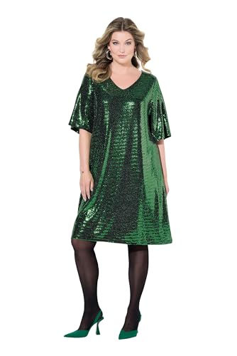 MIAMODA Damen große Größen Übergrößen Plus Size Kleid, A-Linie, Pailletten-Optik, 3/4-Ärmel maigrün 52 836334455-52 von MIAMODA