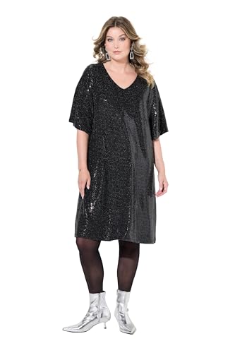 MIAMODA Damen große Größen Übergrößen Plus Size Kleid, A-Linie, Pailletten-Optik, 3/4-Ärmel schwarz 52 836334100-52 von MIAMODA