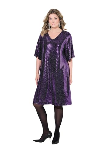 MIAMODA Damen große Größen Übergrößen Plus Size Kleid, A-Linie, Pailletten-Optik, 3/4-Ärmel violett 52 836334832-52 von MIAMODA