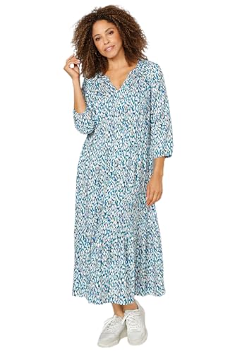 MIAMODA Damen große Größen Übergrößen Plus Size Kleid, Allovermuster, Saumvolant himmelblau 54 202394701-54 von MIAMODA