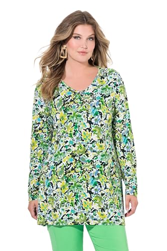 MIAMODA Damen große Größen Übergrößen Plus Size Langarmshirt, Blumenmuster Limette 48 836437402-48 von MIAMODA
