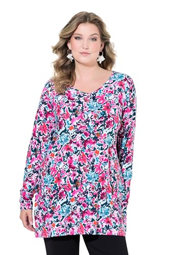 MIAMODA Damen große Größen Übergrößen Plus Size Langarmshirt, Blumenmuster hibiskuspink 50 836437510-50 von MIAMODA