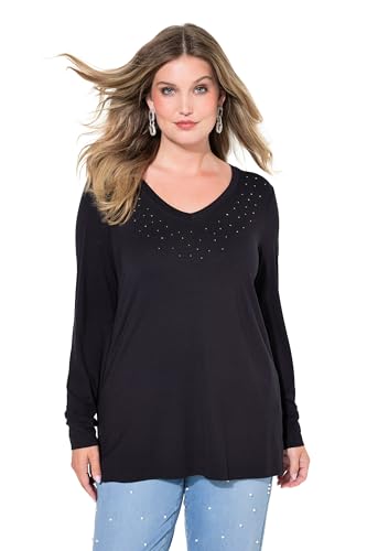 MIAMODA Damen große Größen Übergrößen Plus Size Langarmshirt, Classic Fit, Glitzersteinchen schwarz 42 836333100-42 von MIAMODA