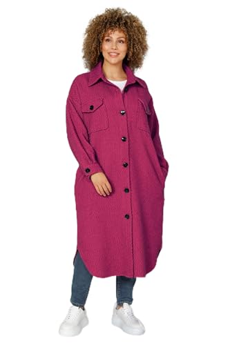 MIAMODA Damen große Größen Übergrößen Plus Size Long-Hemdjacke, Oversized, Hemdkragen, Langarm Magenta 52 202720812-52 von MIAMODA