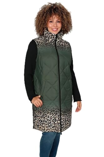 MIAMODA Damen große Größen Übergrößen Plus Size Long-Steppweste, Animal-Farbverlauf, Stehkragen khaki 54 202706196-54 von MIAMODA