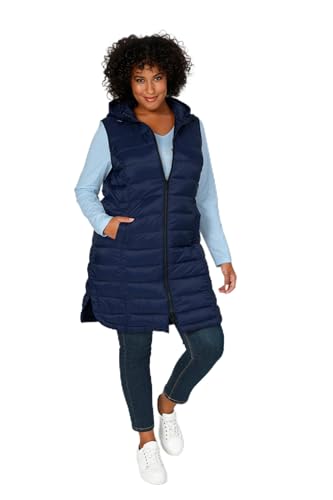 MIAMODA Damen große Größen Übergrößen Plus Size Long-Steppweste, Kapuze, 2-Wege-Zipper navy 46 202806740-46 von MIAMODA