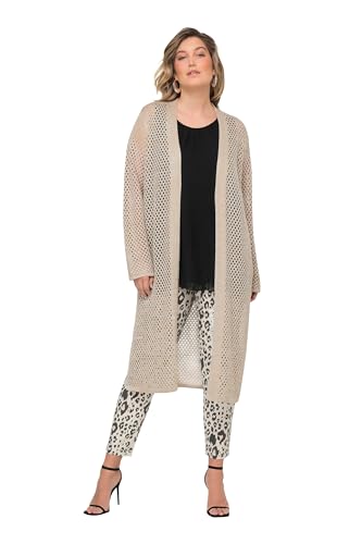 MIAMODA Damen große Größen Übergrößen Plus Size Long-Strickjacke, Ajourstrick, Metallic-Effekt, Langarm kamelhaar 56 831603300-56 von MIAMODA