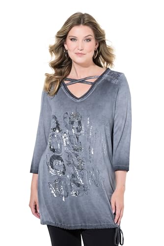 MIAMODA Damen große Größen Übergrößen Plus Size Longshirt, verzierter Druck, Saumknoten anthrazit 48 836039110-48 von MIAMODA