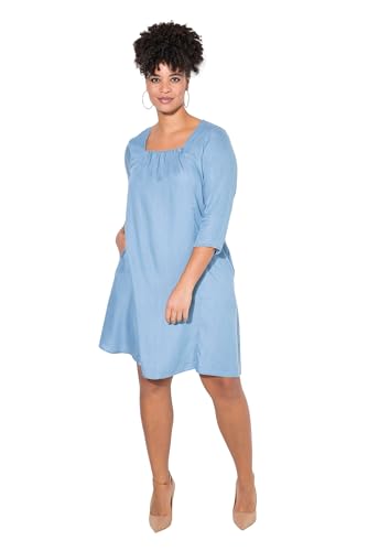 MIAMODA Damen große Größen Übergrößen Plus Size Lyocell-Kleid, A-Linie, Carree-Ausschnitt Light Blue 56 839523901-56 von MIAMODA