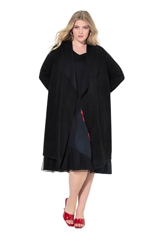 MIAMODA Damen große Größen Übergrößen Plus Size Mantel, Lange A-Linie, offene Form, Reverskragen schwarz 52 843152100-52 von MIAMODA