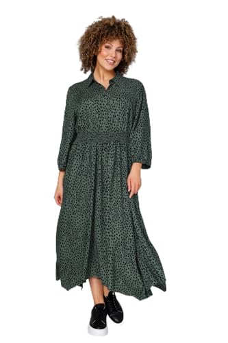 MIAMODA Damen große Größen Übergrößen Plus Size Maxikleid, Alloverprint, Hemdkragen, elastische Taille Schilf 56 202655425-56 von MIAMODA