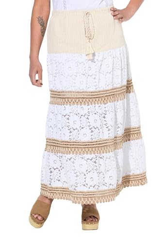 MIAMODA Damen große Größen Übergrößen Plus Size Maxirock, A-Linie, Spitzen-Streifen und Stickerei schneeweiß 54 838520200-54 von MIAMODA