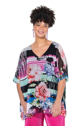 MIAMODA Damen große Größen Übergrößen Plus Size Mesh-Bluse, Oversized, Alloverdruck, blickdichtes Jerseytop schwarz 46+ 840333100-46+ von MIAMODA