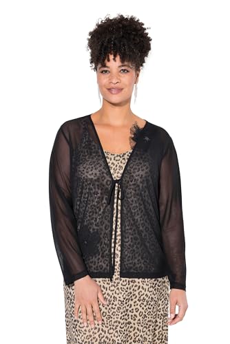 MIAMODA Damen große Größen Übergrößen Plus Size Mesh-Jacke, A-Linie, Bindeband schwarz 56 839970100-56 von MIAMODA
