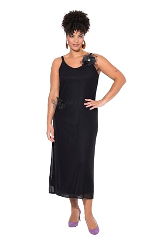 MIAMODA Damen große Größen Übergrößen Plus Size Mesh-Maxikleid, A-Linie, abnehmbare 3D-Blüten schwarz 44 839870100-44 von MIAMODA