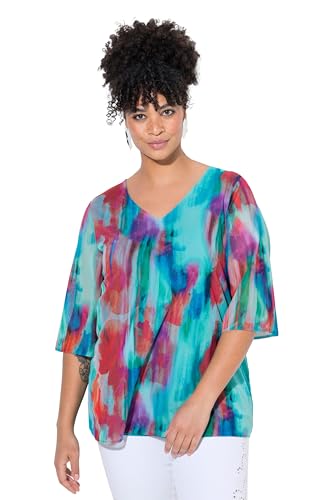 MIAMODA Damen große Größen Übergrößen Plus Size Meshbluse, A-Linie, Mesh mit farbigem Alloverdruck Jade 50 840606761-50 von MIAMODA