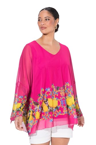 MIAMODA Damen große Größen Übergrößen Plus Size Meshbluse, Oversized, Zitronen-Bordüre hibiskuspink 46+ 842049510-46+ von MIAMODA