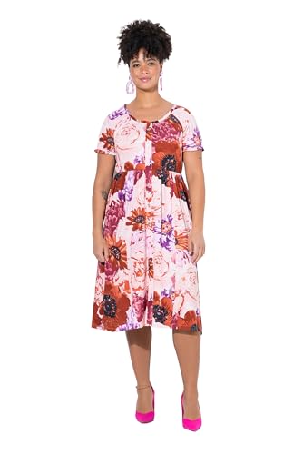 MIAMODA Damen große Größen Übergrößen Plus Size Midi-Jerseykleid, A-Linie, Allover-Print, Carmen-Ausschnitt rot 54 840580535-54 von MIAMODA