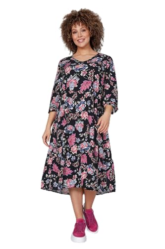 MIAMODA Damen große Größen Übergrößen Plus Size Midikled, Blumenmuster, V-Ausschnitt, 3/4-Ärmel Multicolor 46 202617900-46 von MIAMODA