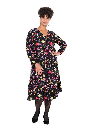 MIAMODA Damen große Größen Übergrößen Plus Size Midikleid, Alloverdruck, Volants korngelb 46 837099450-46 von MIAMODA