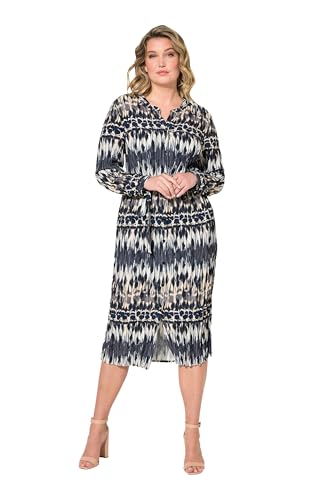 MIAMODA Damen große Größen Übergrößen Plus Size Midikleid, bequem geschnitten, Crash, Alloverdruck. Rundhals, Langarm schwarz 48 832878130-48 von MIAMODA