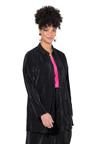 MIAMODA Damen große Größen Übergrößen Plus Size Plissee-Bluse, A-Linie, weiter Langarm schwarz 48 840293100-48 von MIAMODA