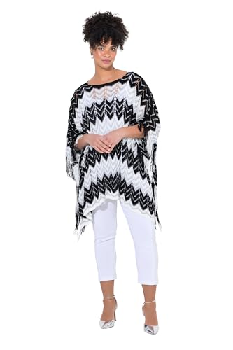 MIAMODA Damen große Größen Übergrößen Plus Size Poncho, Oversized, Zackenstrick mit Glitzer schwarz 58-64 840120100-3+ von MIAMODA