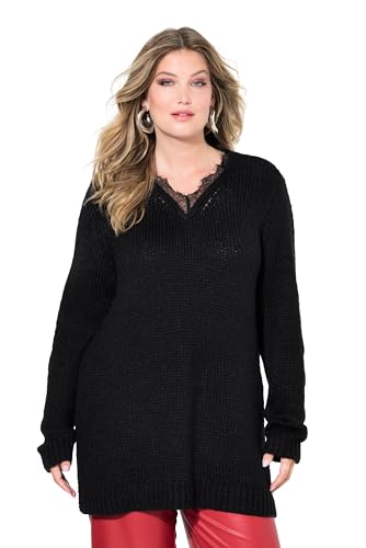 MIAMODA Damen große Größen Übergrößen Plus Size Pullover, Classic Fit, Grobstrick, Ausschnitt mit Spitze schwarz 58+ 835167100-58+ von MIAMODA
