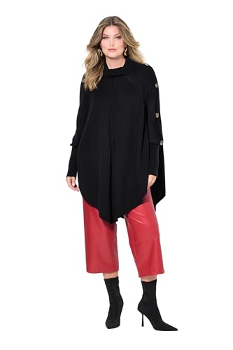MIAMODA Damen große Größen Übergrößen Plus Size Pullover, Poncho-Style, Zopfmuster, Zipfelsaum schwarz 50+ 836329100-50+ von MIAMODA